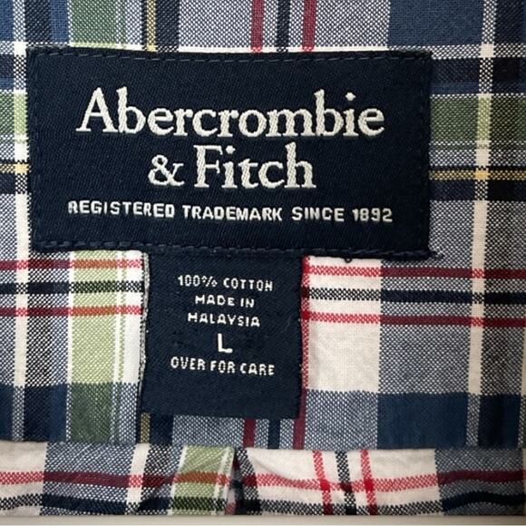 Abercrombie & Fitch Men’s Plaid Short Sleeve Button Down Shirt Size L Preppy - Picture 7 of 9